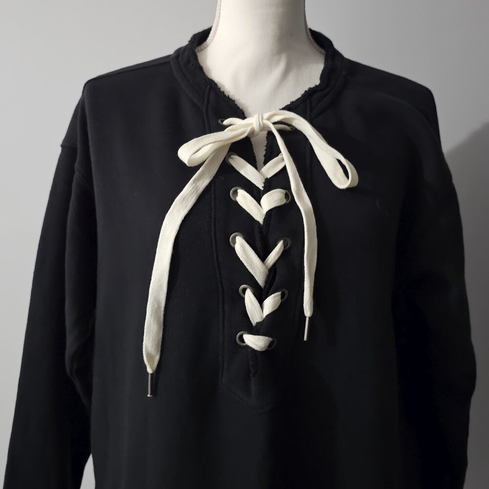 AERIE black SWEATSHIRT lace-up DISTRESSING